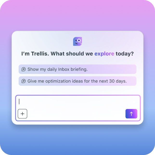 Screenshot di Trellis Studio, una piattaforma di analytics basata su IA, che mostra un grafico delle tendenze di engagement, una dashboard delle competenze con attività pianificate e un'interfaccia di chat basata su IA che chiede "Cosa dovremmo esplorare oggi?"​​ 