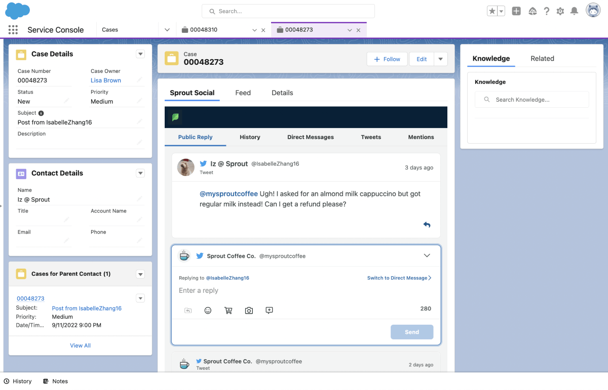 Dashboard showing Sprout’s integration with Service Console.