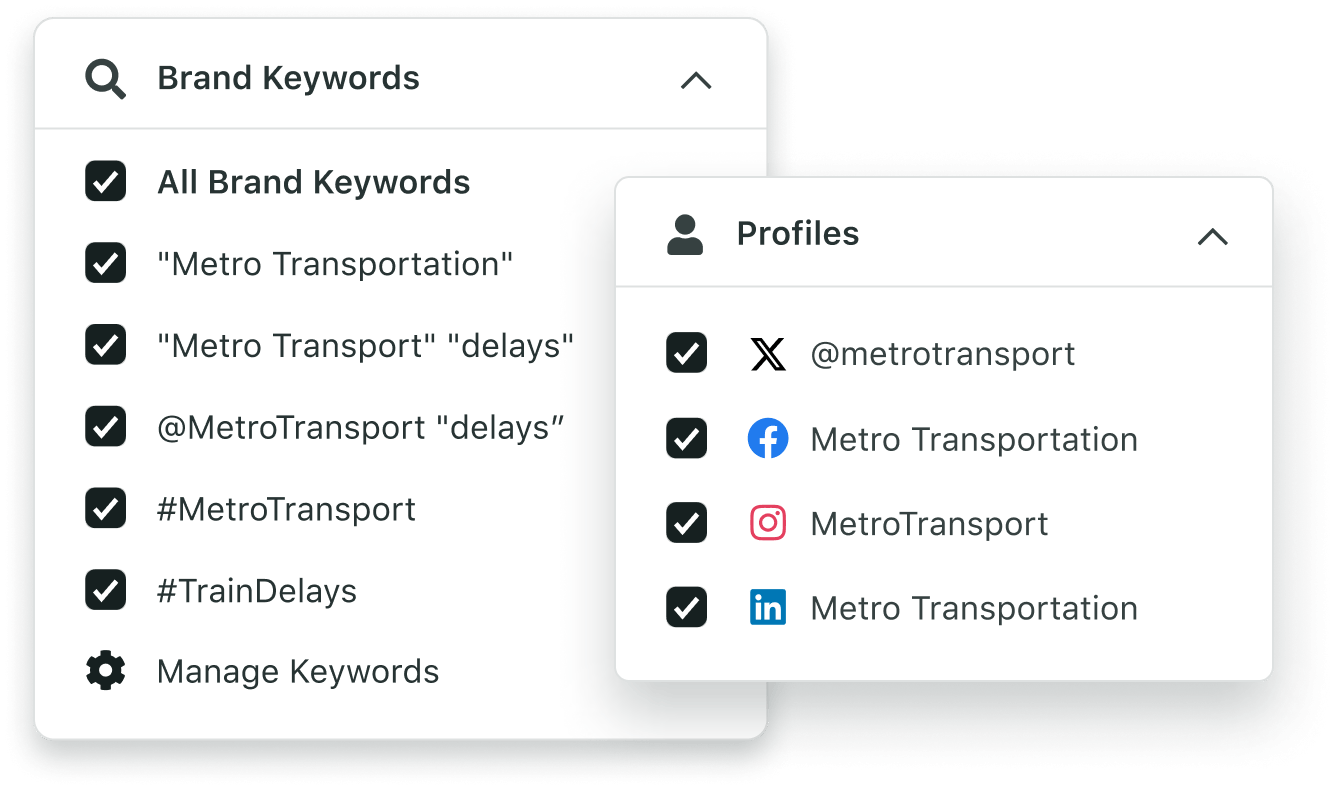Screenshot delle brand keywords avanzate di Sprout, disponibili nel modulo Engagement.​​ 